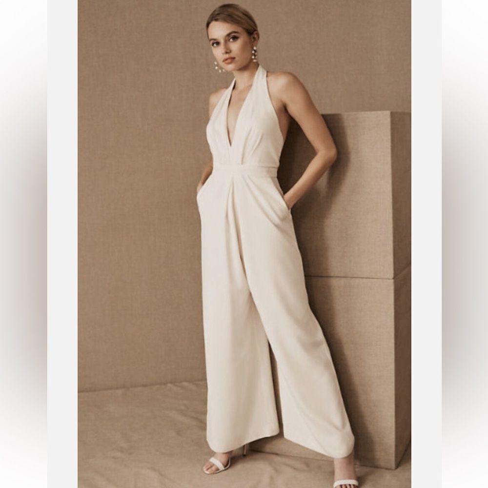 BHLDN for Anthropologie Jill Stuart V-Neck Bridal wide leg Jumpsuit 
Size 4